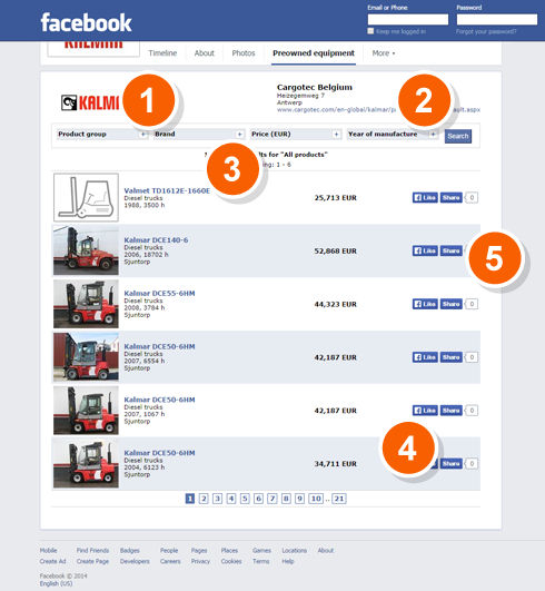 Example image of a Facebook dealer page